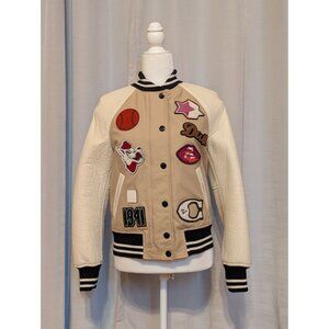 NWT Coach Cotton Varsity Jacket Women XS Khaki Cream